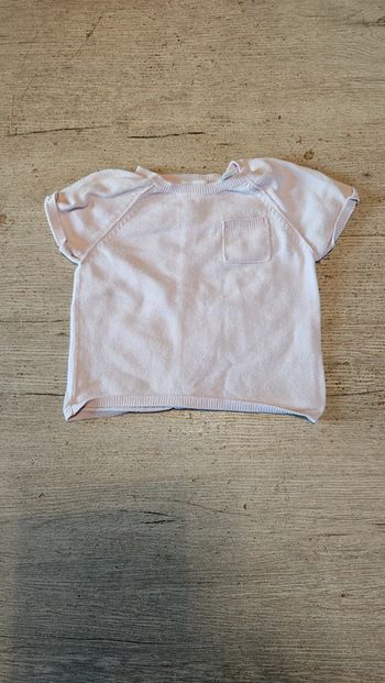 Pull léger rose clair à manches courtes, avec faux boutons dans le dos, Okaïdi, 3 ans