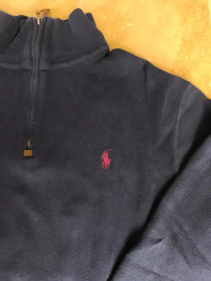 Pull quart zip camionneur marine Logo rouge Ralph Lauren excellent état homme M - photo numéro 3