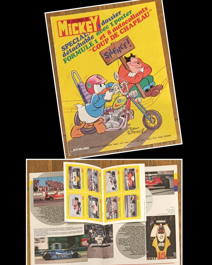 Ancien Journal de Mickey avec cadeau Dossier Formule 1 Poster + vignettes N°1468 1980 vintage