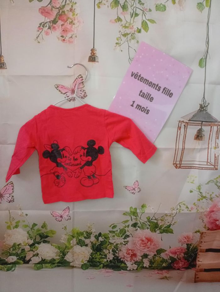 tee-shirt manches longues Disney rose fuchsia taille 1 mois / 56 cm - photo numéro 3
