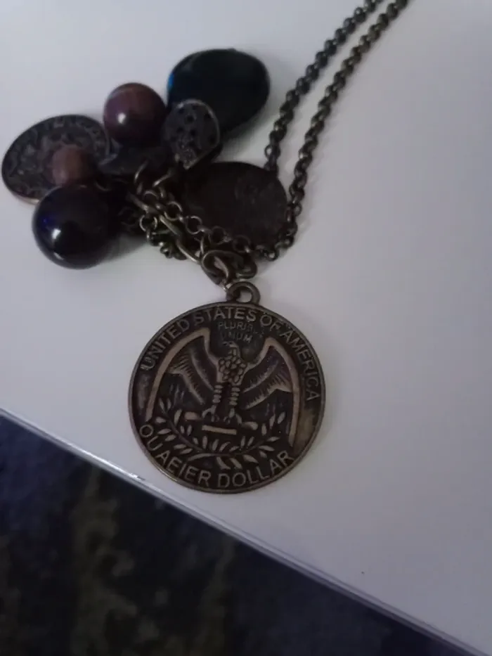 Collier pierres et pièces dollar et français vintage - photo numéro 11