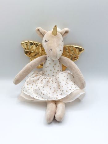 Peluche doudou licorne beige blanc ailes dorées ATMOSPHERA For Kids robe état neuf