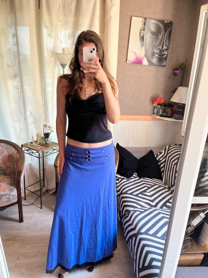 Jupe maxi skirt violette vintage grunge bohème champêtre dentelle y2k 2000yer