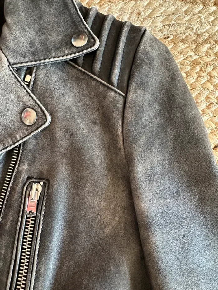 Perfecto cuir The Kooples gris noir taille 36 - photo numéro 7