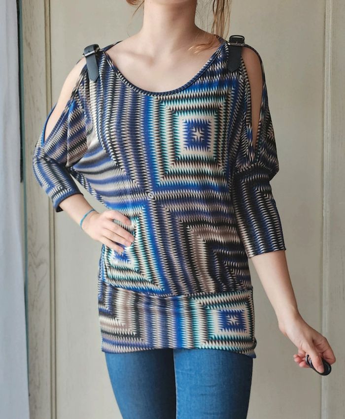 Blouse bleu motifs psychédélique y2k - photo numéro 5