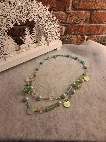 Collier long vert bleu turquoise