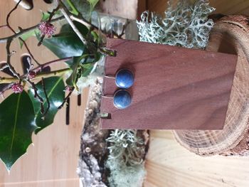 Boucles d'oreilles en acier inoxydable avec deux pierres de lapis-lazuli 