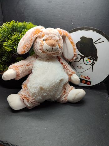 peluche doudou lapin nicotoy marron orange blanc beige billes chiné roux