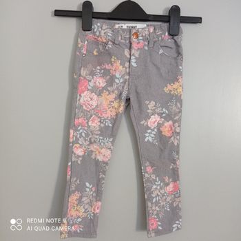 Pantalon skinny stretch gris à fleurs 4ans