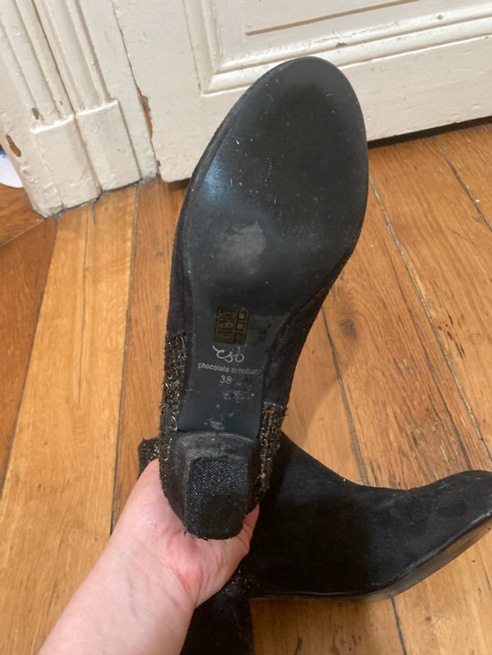 Bottines Chocolate Schubar noires et dorées - Taille 38 - photo numéro 5
