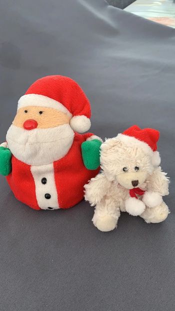 Peluche Père Noël ventre rempli de grain riz et porte clé ours Père Noël