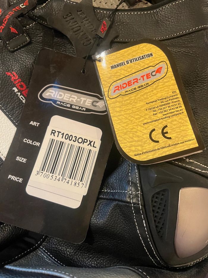 combinaison rider-tec neuf moto course cuir integral taille xl protections coudes épaules dorsale - photo numéro 7