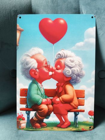 Plaque métal vieux amoureux neuve 20x30cm