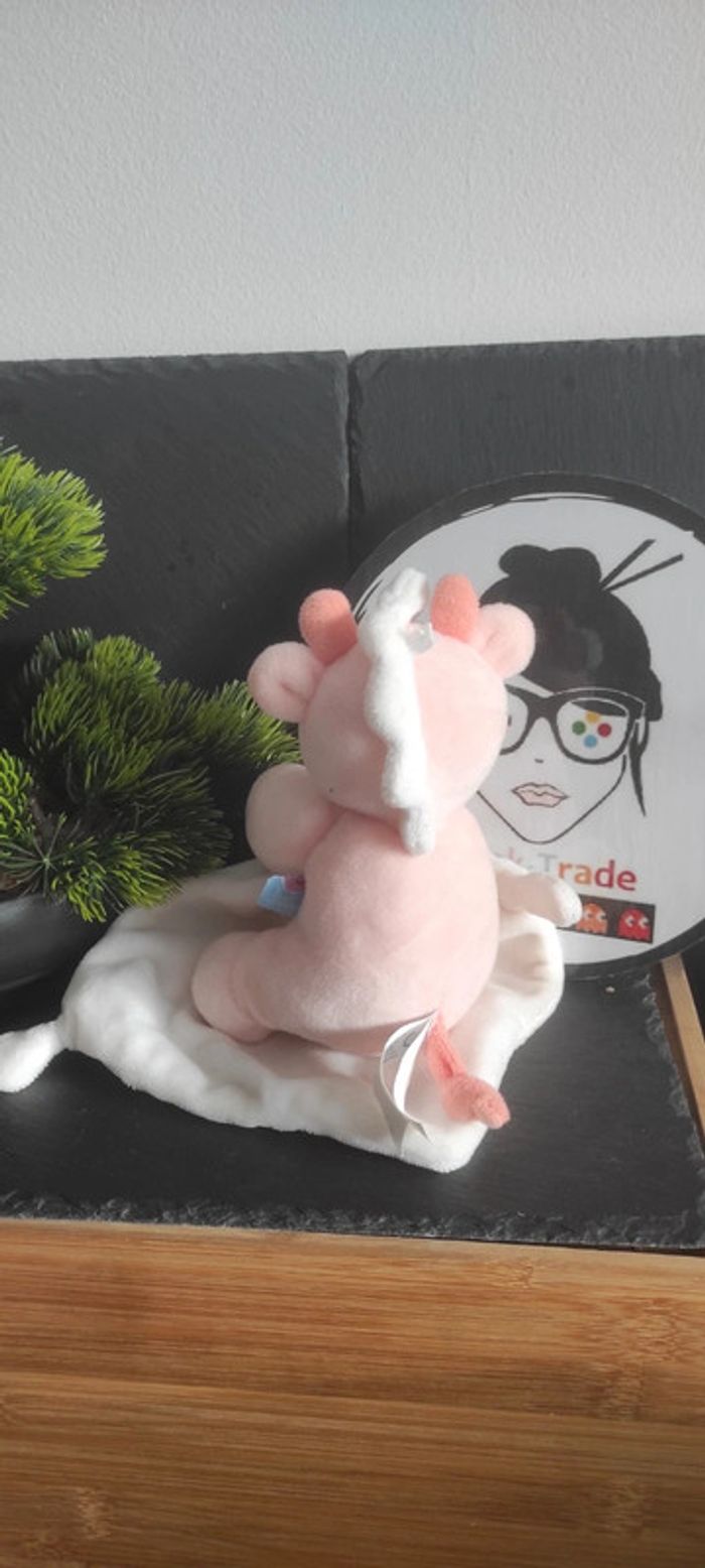 doudou mouchoir girafe vache rose saumon blanc jaune sucre d'orge noeud Rond - photo numéro 2