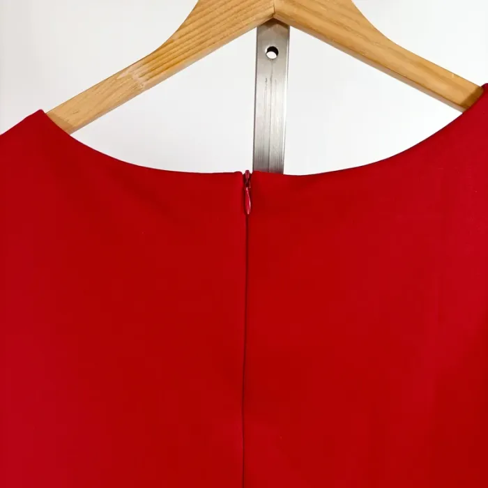 Robe courte sans manches rouge noire L graphique stretch col rond zip dos cintrée Ethina A1357 - photo numéro 7