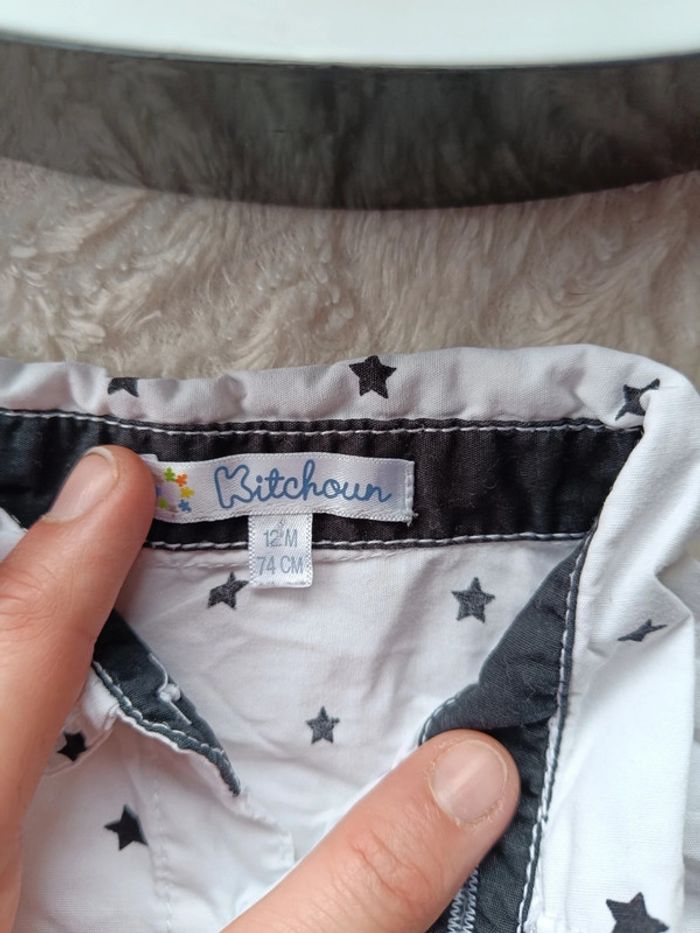 Chemise manches longues Garçon 12 mois étoiles Kitchoun 100% coton - photo numéro 5