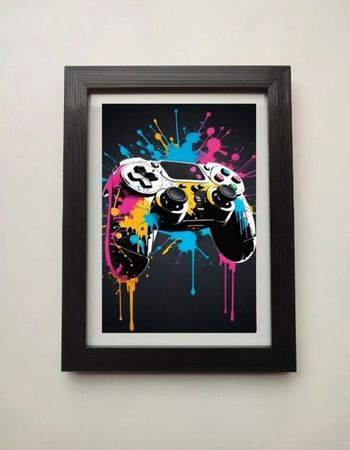 Cadre photo avec une photo d'une manette multicolore 