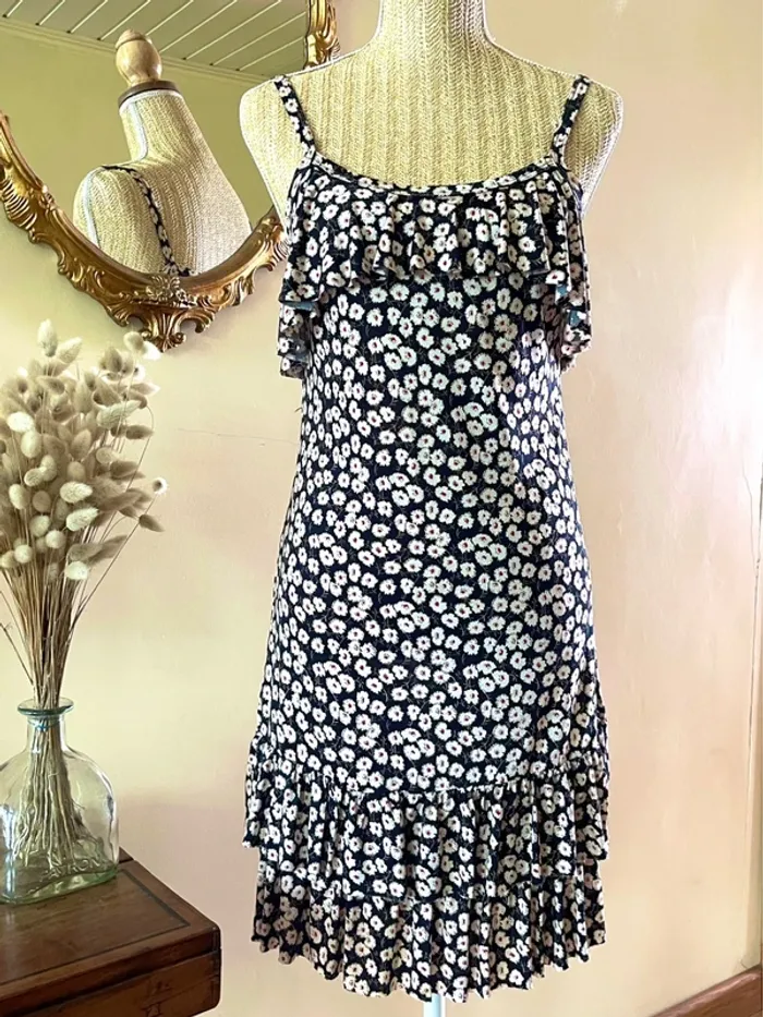 Robe à volant Motif Floral – Marine et Blanc – Neuf - photo numéro 2