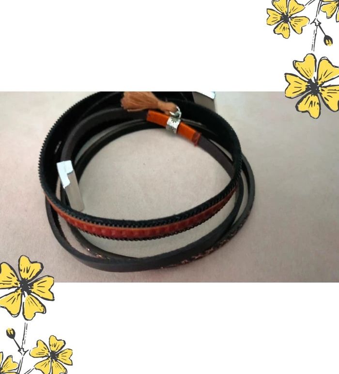 Bracelet multirangs fantaisie – Tons chauds & pampille beige - photo numéro 12