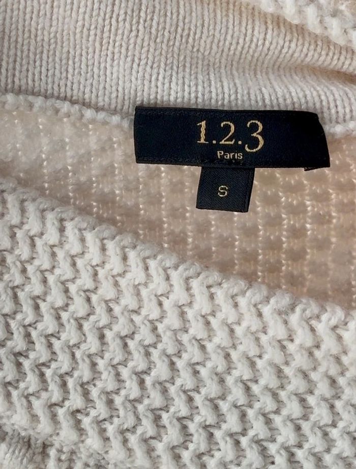 Pull Blanc taille S - 123 - très bon état - photo numéro 4