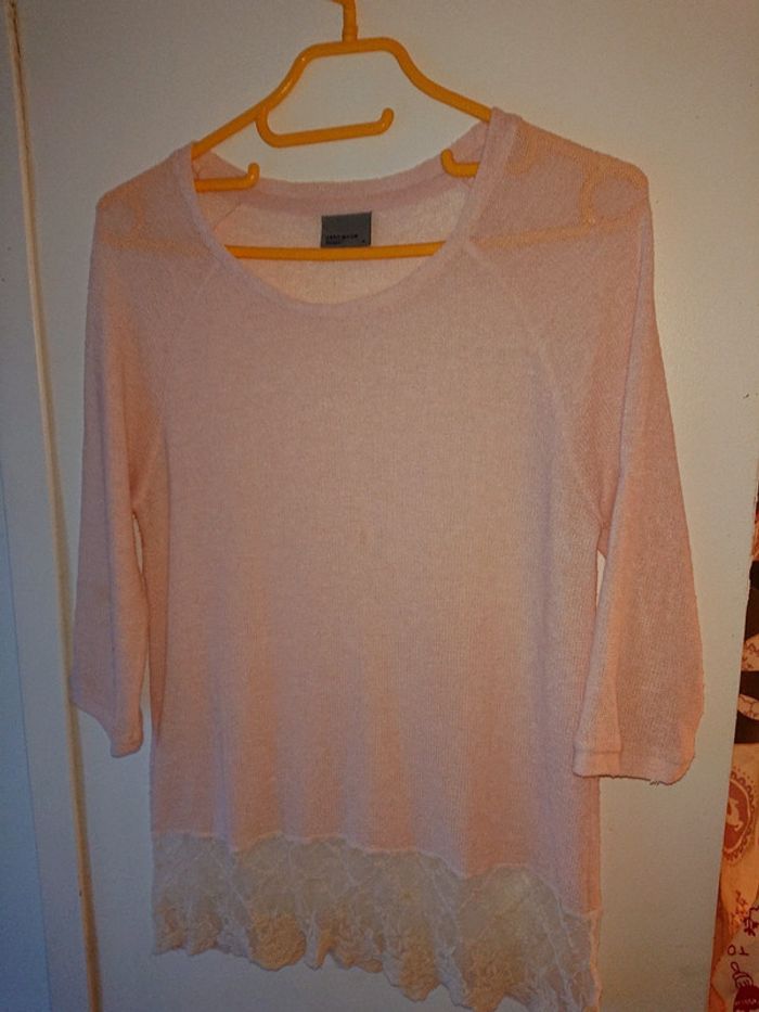 Haut en maille rose pâle avec dentelle blanche Vero Moda taille M - photo numéro 8