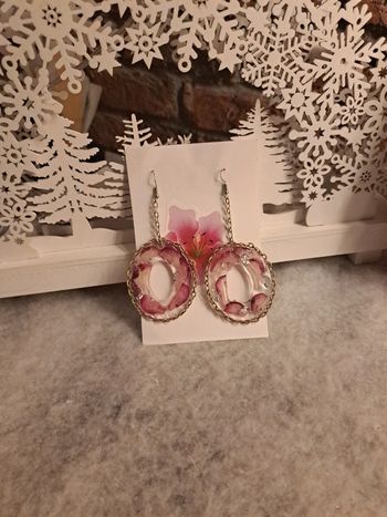 Boucles d'oreilles pendante en rose