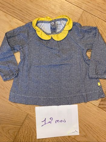 Blouse à pois col jaune – Obaïbi – 12 mois