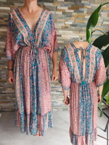 Superbe robe longue bohème en soie taille unique