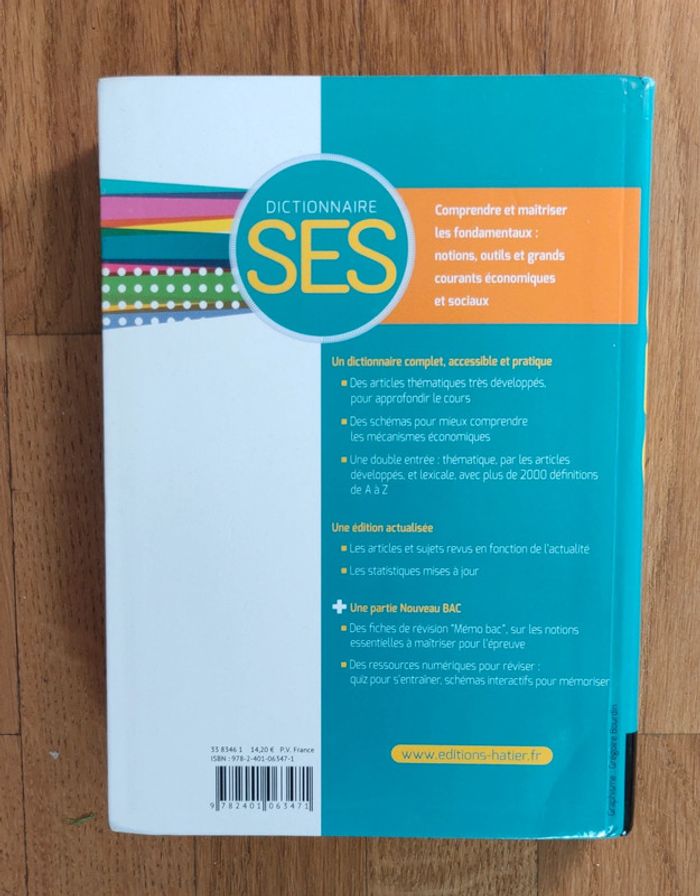 Livre Dictionnaire SES l'essentiel de l'économie et sciences sociales - photo numéro 2