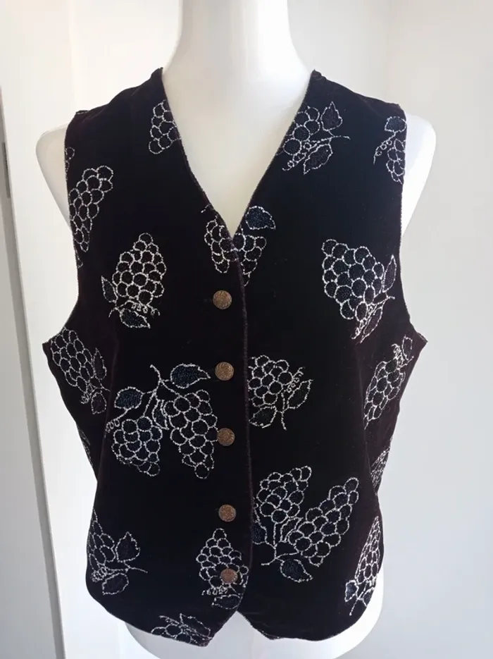 Vintage veston de costume noir avec reflet bordeau violet avec motif fantaisie boutons Lora Daly - photo numéro 2