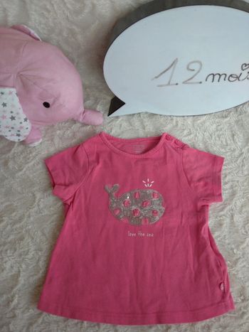 Tee shirt chemise manches courtes Fille 12 mois baleine Love the sea Obaïbi 100% coton