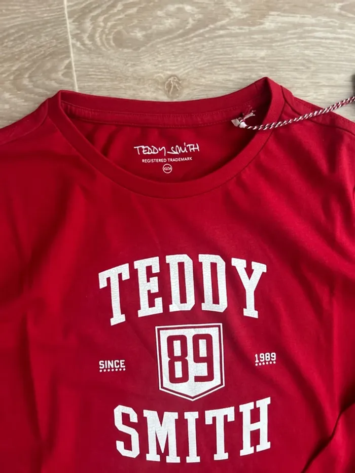 T-shirt à manches longues rouge rétro vintage Teddy Smith 14ans - photo numéro 2