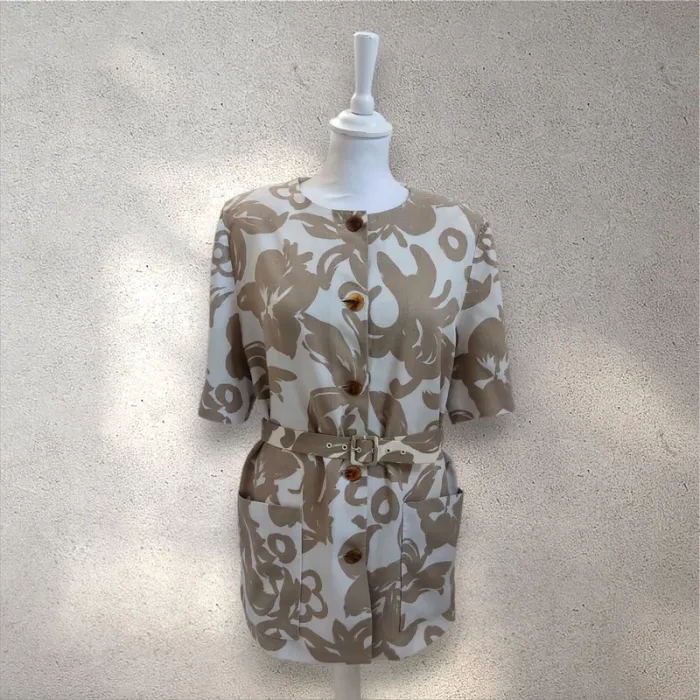 Veste chemise avec ceinture en lin à motifs 40