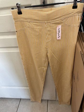 Pantalon Skinny, jaune à rayures avec fausse poche 712