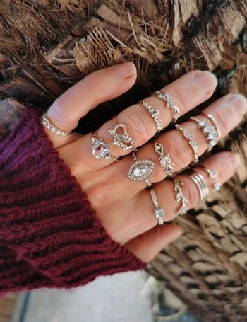 A40 lot de 14 bagues bohème chromé argenté tendance diverses taille.neuves