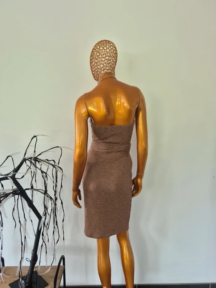 Robe Bustier Taupe Femme avec Ceinture à nouer Taille M - photo numéro 2