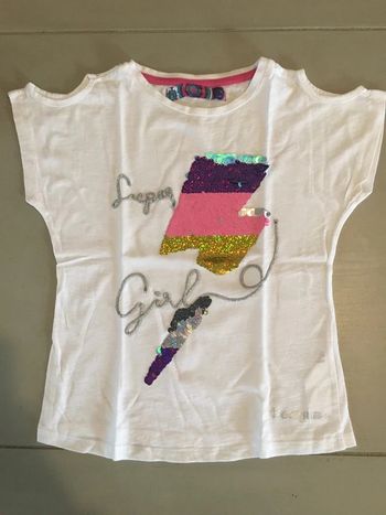 Tee shirt blanc à paillettes fille Desigual 8 ans