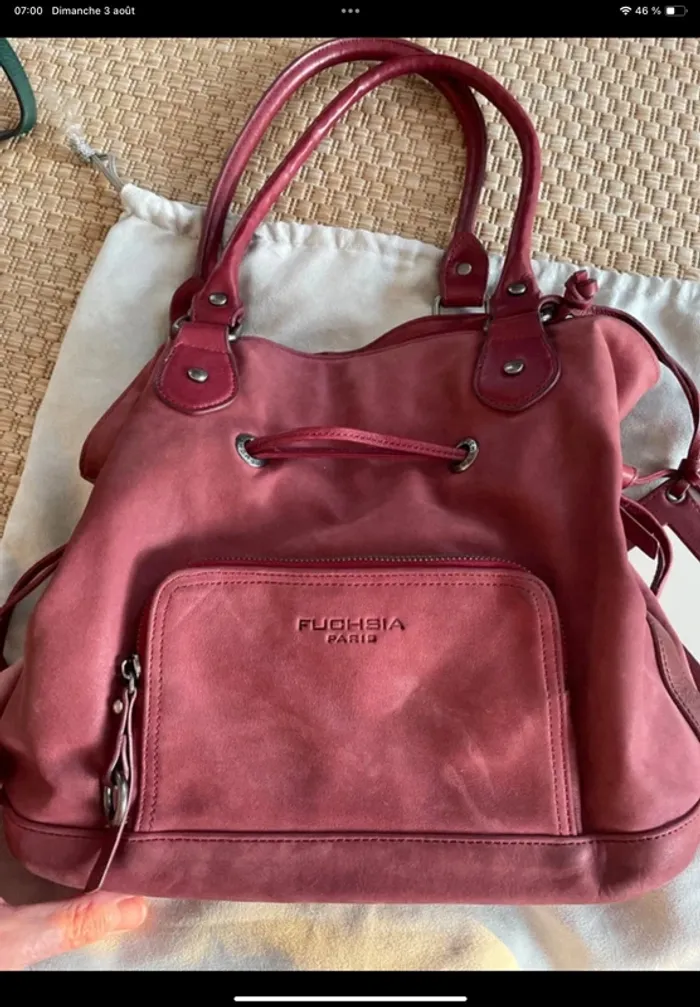 Sac cuir bourse fuchsia - photo numéro 2