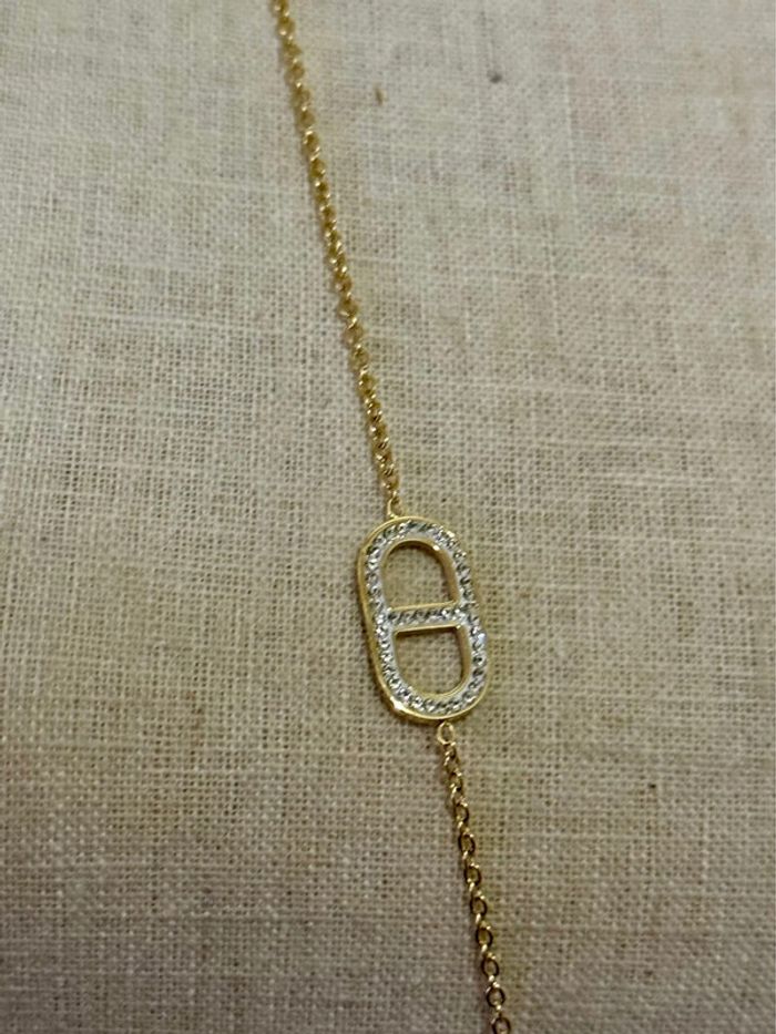 Collier sautoir réglable acier inoxydable or maillons farandole cristaux - photo numéro 5