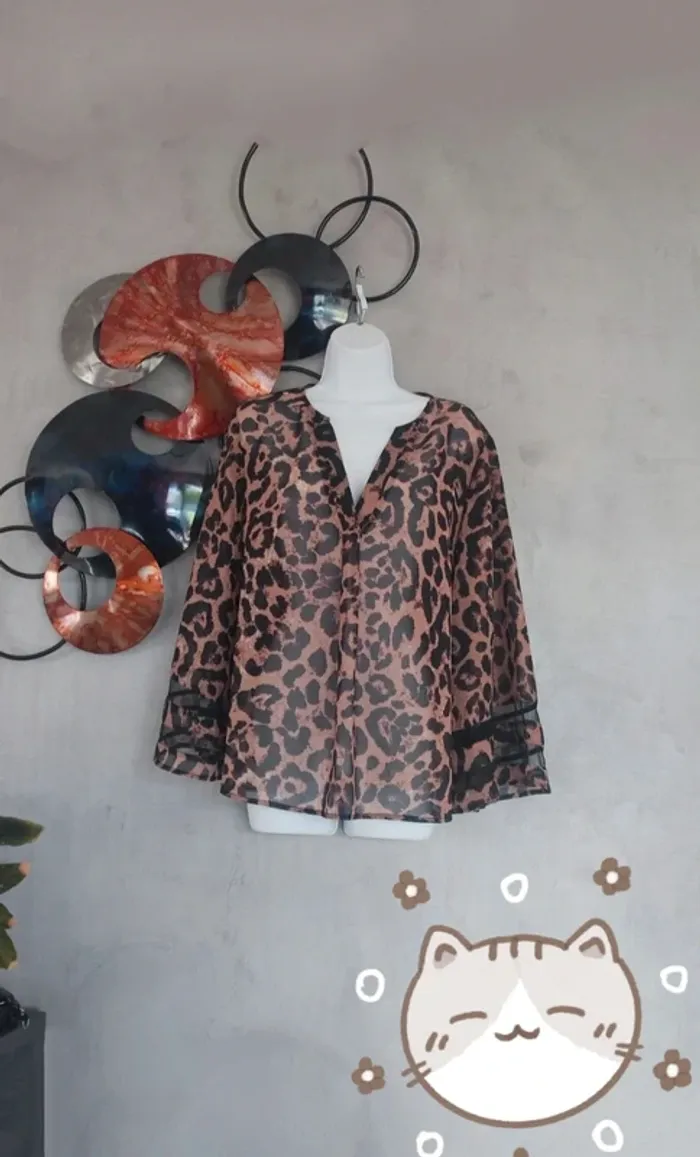 Blouse léopard fine marron et noir Shein