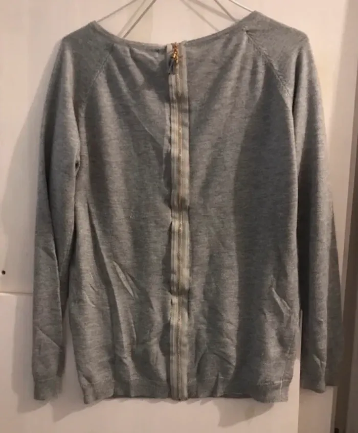 Haut femme col v  lolyloof été manche longue avec une fermeture sur le do gris dorée taille M - photo numéro 2