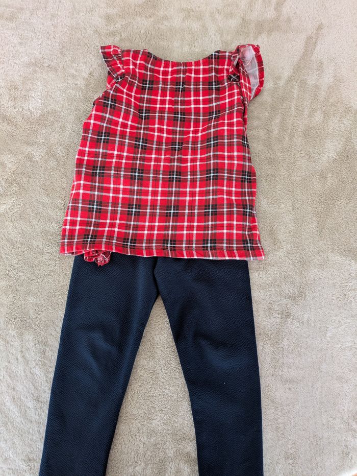 Ensemble Fille Top Volants Écossais Rouge & Legging Bleu Marine - photo numéro 3