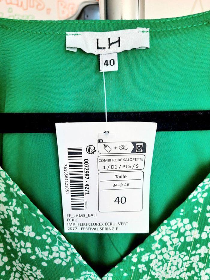Robe longue verte fleurie blanche dorée neuf avec étiquette 🏷 40 LH #lora11femme40 - photo numéro 6