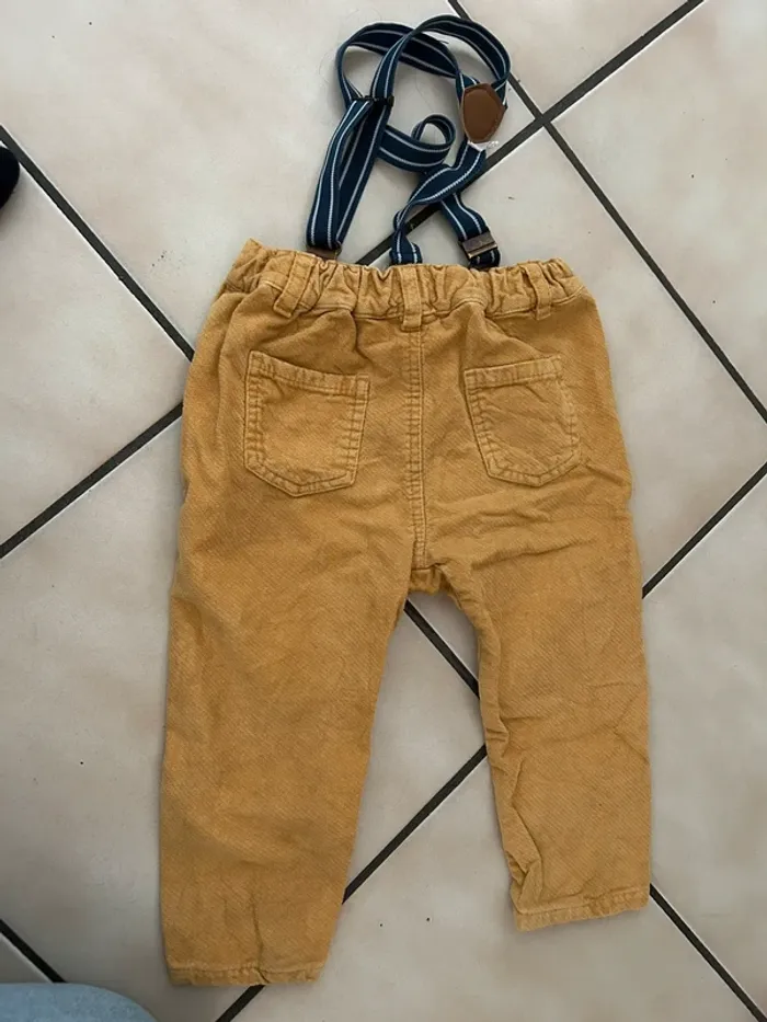 Pantalon velour jaune bretelle - photo numéro 2