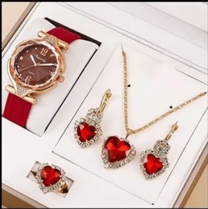 Montre-bracelet en cuirpour femme,femme, cadeau simple, nouveau, ensemble de 5 pièces