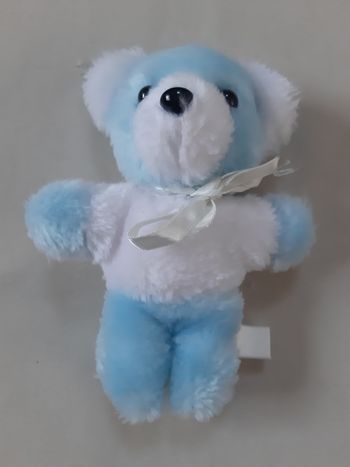 petit ours en peluche bleu et blanc