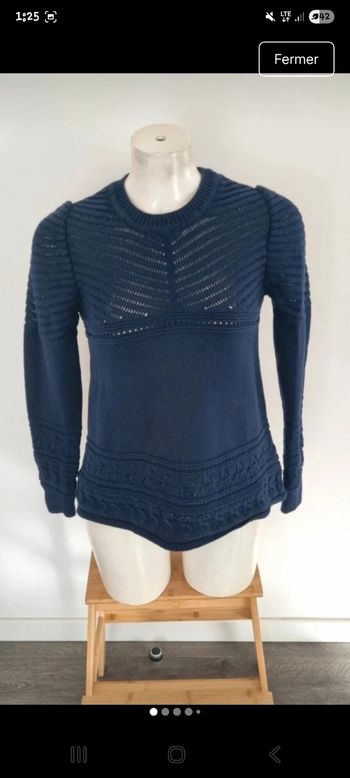 Pull Ba&sh Lilo Bleu Marine Maille Ajourée Taille 34 état impeccable 