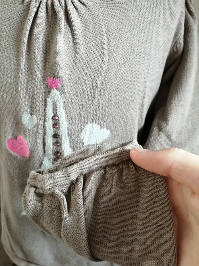 Pull fon marron clair imprimé tour eiffel avec manches bouffantes / nky / (8ans) - photo numéro 6