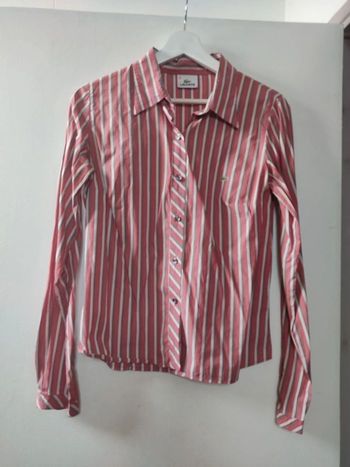 Chemise Lacoste 38 rayée rose bordeaux blanc violet TBE