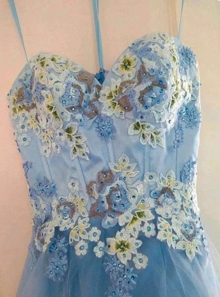 Robe bustier Sylfany - Tulle dentelle satin strass- Bleue - 36 = 34 actuel - Comme Neuve - photo numéro 6